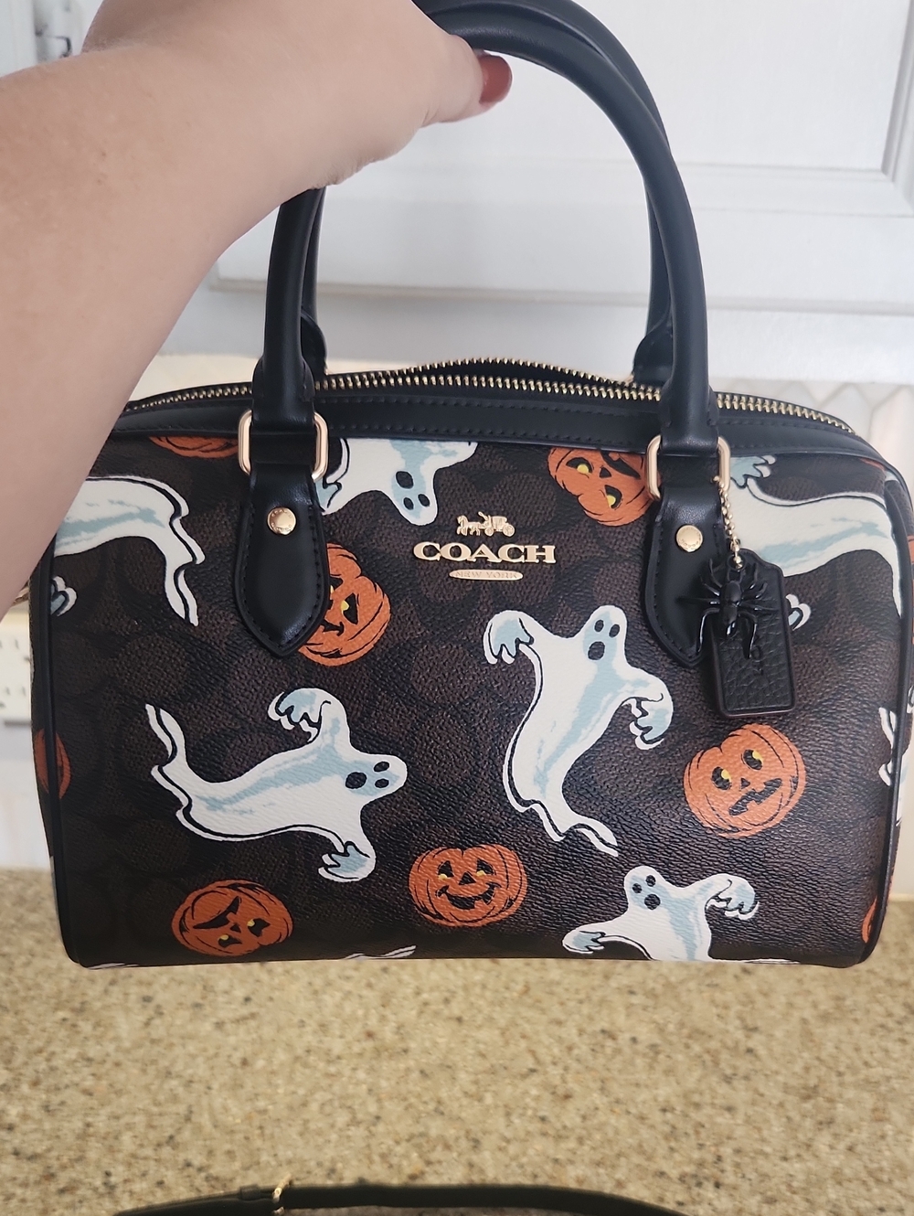 Coach Black Halloween Ghost & Pumpkin Satchel - Picture 3 of 4